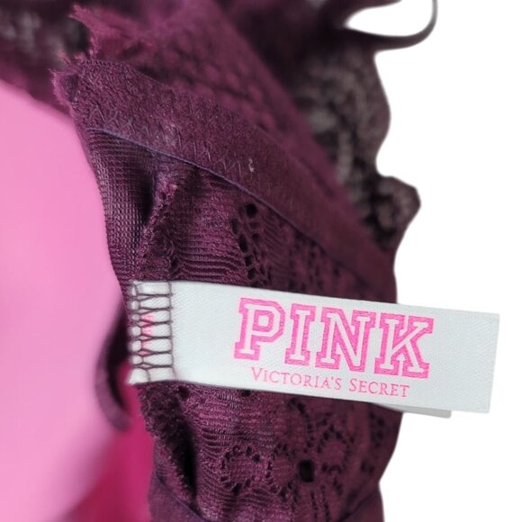 Victoria's Secret PINK High-Neck Bralette Purple Medium Lace Adj Scalloped Edges - Picture 7 of 10